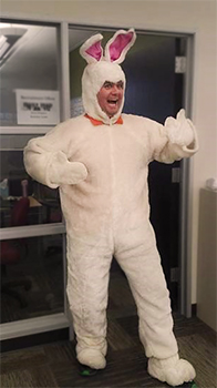 Man in a white bunny costume