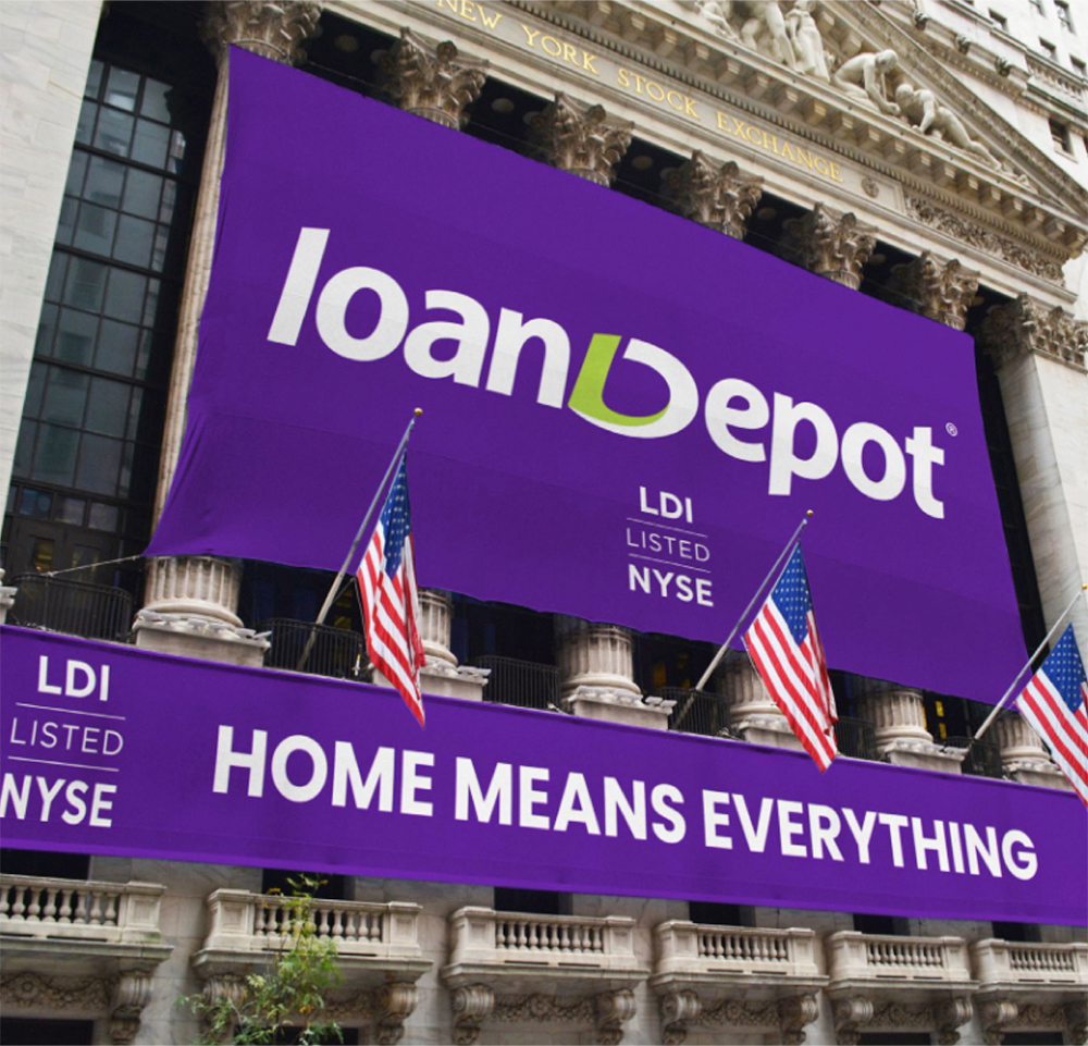Loan Depot banner hanging outside the New York Stock Exchange
